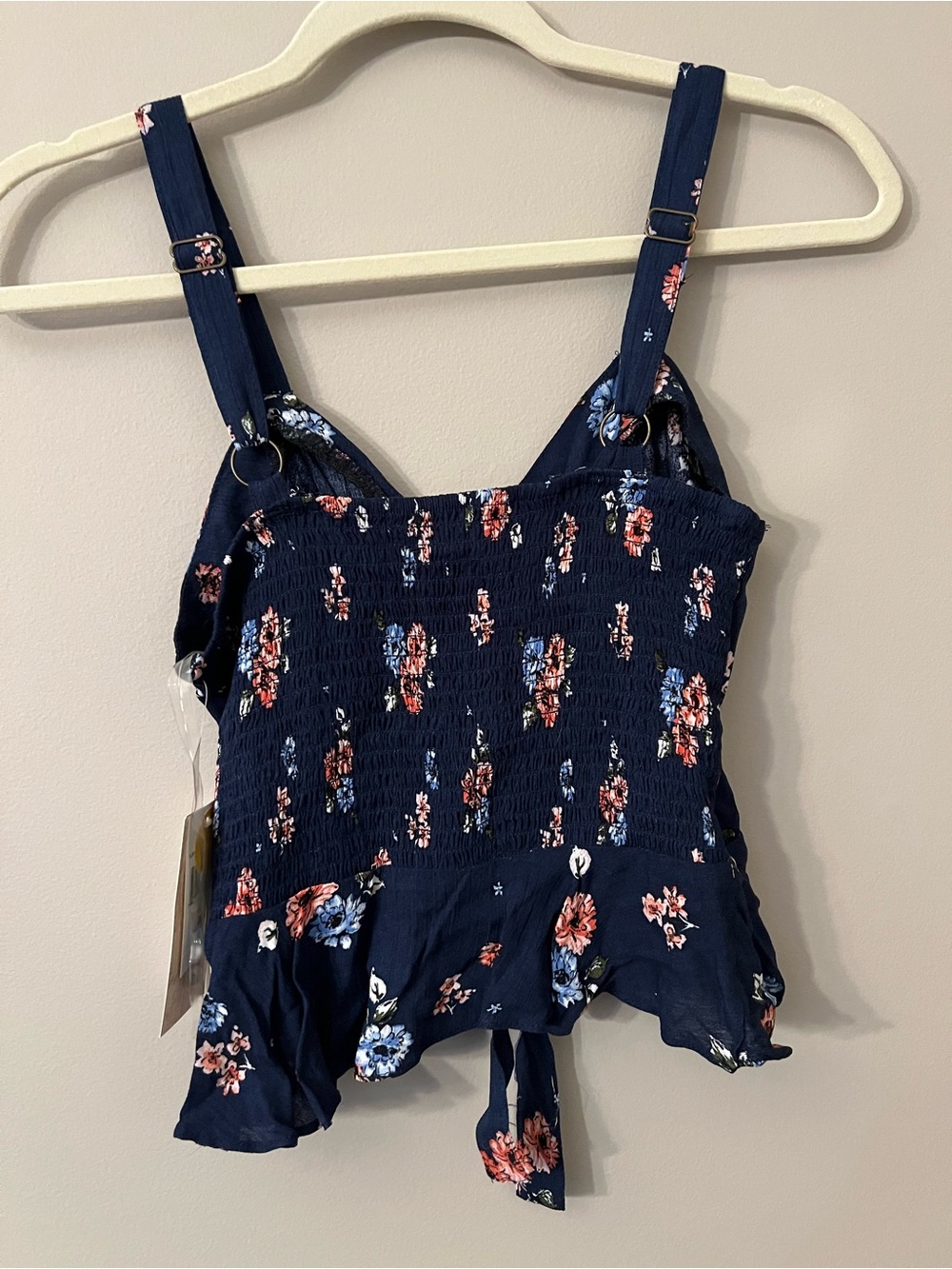 Rewind Navy Floral Button-Front Tie Waist Top - Picture 3 of 5